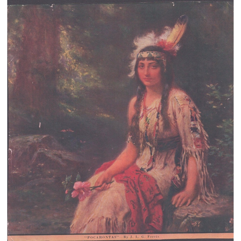 Vintage Pocahontas Art Print by J.L.G. Ferris Historical Portrait 8.2x8.8